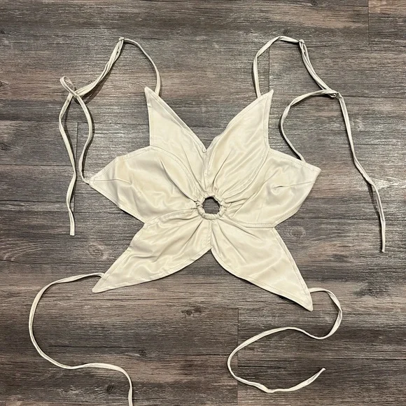 Faux Leather Cream Backless Strappy Top - Picture 4 of 6